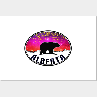 Alberta Canada Northern Lights Bear Starry Night Mountains Posters and Art